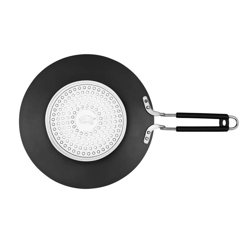 Chakmak Tawa Induction Base | Hard Anodised Cookware Induction Base Roti Tawa | 250mm | Black | 25cm | Cool Handles | Wide Base | Hand Washable - Image 3