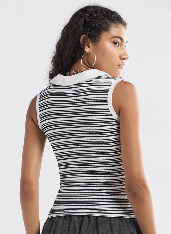 Splash FAV Striped Collared Sleeveless Top - Image 3