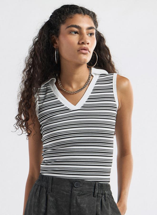 Splash FAV Striped Collared Sleeveless Top - Image 1
