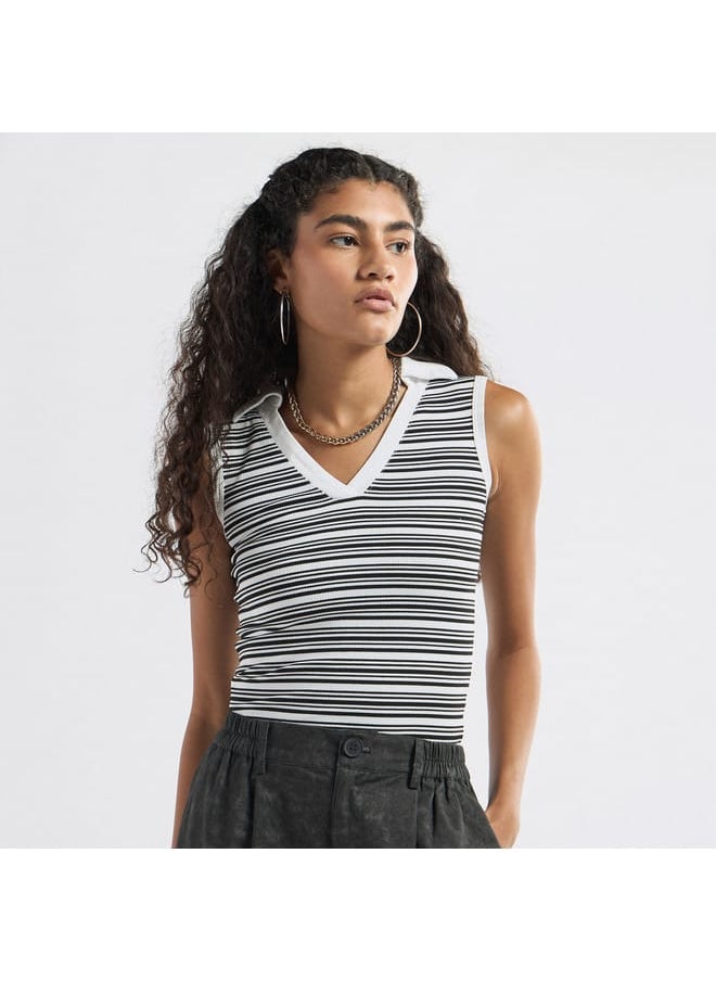 FAV Striped Collared Sleeveless Top  - Image 1