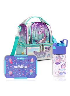 Eazy Kids Eazy Kids Lunch Bag and Activity Backpack Set of 3 Mermaid-Purple Green  - Image 1