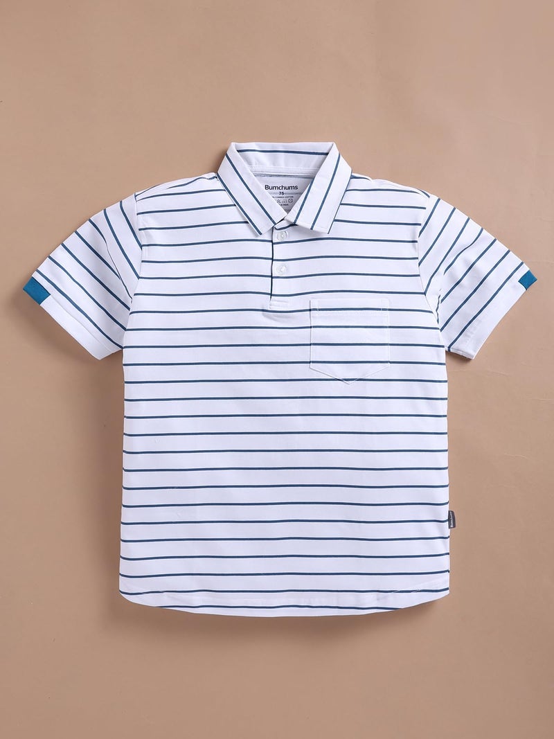 Bumchums Rupa Bumchums Casual Regular Fit Polo Half Sleeve T-Shirt for Kids, Boys, Striped Printed - Image 2