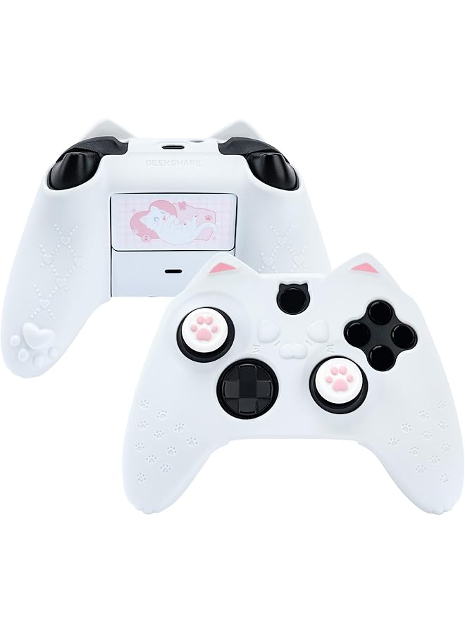 GEEKSHARE Cat Paw Controller Skin Grips Set Anti Slip Silicone Protective Cover Skin Case Compatible With Xbox Series X Controller With 2 Thumb Grip Caps And 1 Sticker (White) - Image 1