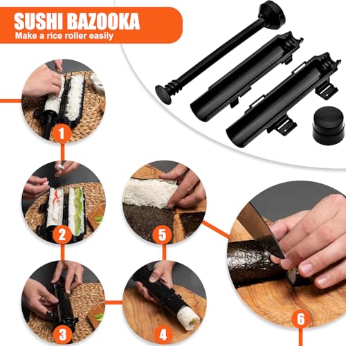 SmileTools Sushi Making Kit, 28 in 1 Sushi Roller Kit with Bamboo Mats, Sushi Bazooka, Nigiri Gunkan Sushi Mold, Musubi Maker, Rice Ball Mold & More - Image 3