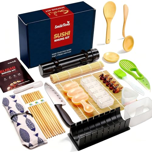 SmileTools Sushi Making Kit, 28 in 1 Sushi Roller Kit with Bamboo Mats, Sushi Bazooka, Nigiri Gunkan Sushi Mold, Musubi Maker, Rice Ball Mold & More - Image 1