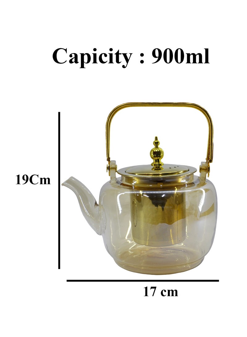 Glass Teapot - 900ml - Heat Resistant Glass Kettle Elegant Design for Loose Leaf & Blooming Removable Infuser & Lid & Strainer for Home Office  - Image 3