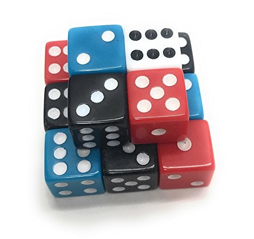 Funiverse 100 Bulk 16mm Dice 4 Color Assortment Red Blue Black and White - Image 1