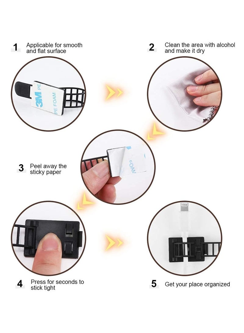 مشابك إدارة الكابلات اللاصقة، أشرطة نايلون قابلة للتعديل، مشابك سلكية منظمة بشريط لاصق قوي، مع برغي إضافي وثقب لتثبيت قوي، للمكتب والبيت - 3.55 بوصة، 50 قطعة - Image 2