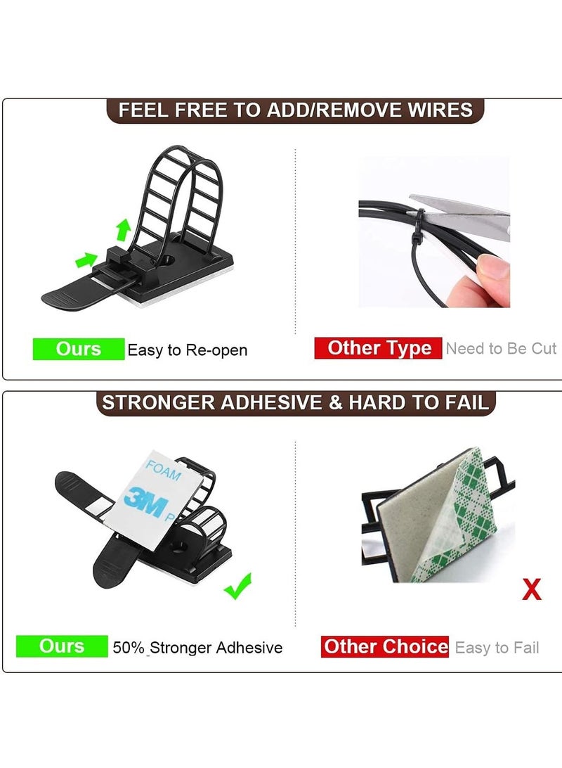 مشابك إدارة الكابلات اللاصقة، أشرطة نايلون قابلة للتعديل، مشابك سلكية منظمة بشريط لاصق قوي، مع برغي إضافي وثقب لتثبيت قوي، للمكتب والبيت - 3.55 بوصة، 50 قطعة - Image 4