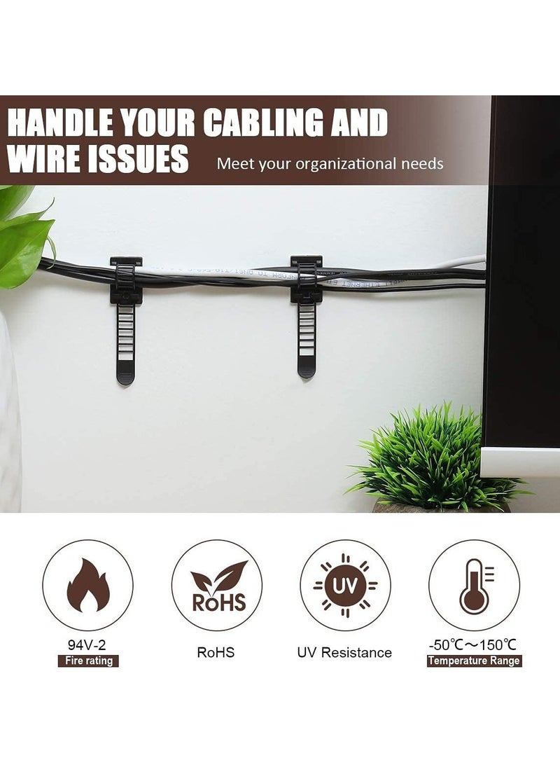مشابك إدارة الكابلات اللاصقة، أشرطة نايلون قابلة للتعديل، مشابك سلكية منظمة بشريط لاصق قوي، مع برغي إضافي وثقب لتثبيت قوي، للمكتب والبيت - 3.55 بوصة، 50 قطعة - Image 5