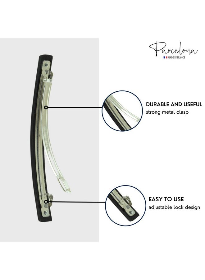 Parcelona - French Long And Thin Black Celluloid Hair Clip Barrette - Image 1