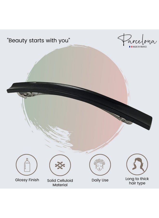 Parcelona - French Long And Thin Black Celluloid Hair Clip Barrette - Image 1
