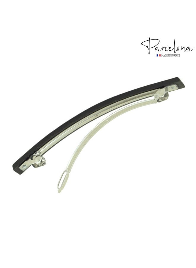 Parcelona - French Long And Thin Black Celluloid Hair Clip Barrette - Image 1