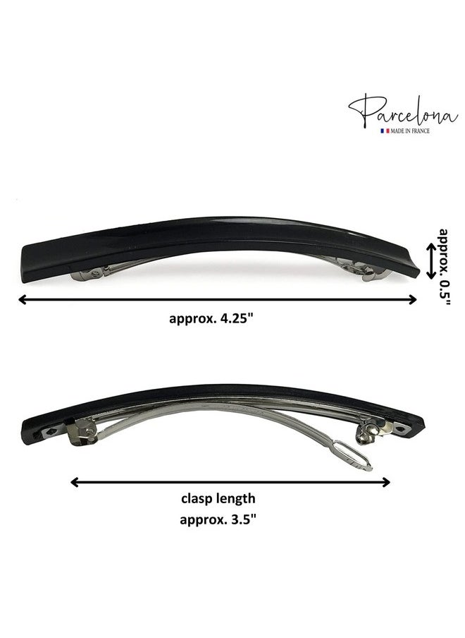 Parcelona - French Long And Thin Black Celluloid Hair Clip Barrette - Image 1