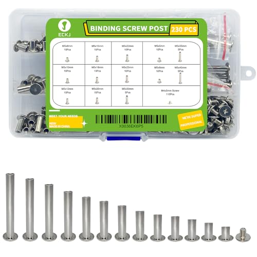 ECKJ 230Pcs(115 Pair) Phillips Chicago Binding Screws Assorted Kit Binding Screw Post Extenders for DIY Leather Decoration Scrapbook Photo Albums M5 x 5/6/8/10/12/15/18/20/22/25/30/35/40mm Silver - Image 1
