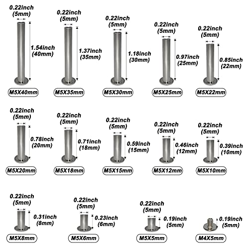ECKJ 230Pcs(115 Pair) Phillips Chicago Binding Screws Assorted Kit Binding Screw Post Extenders for DIY Leather Decoration Scrapbook Photo Albums M5 x 5/6/8/10/12/15/18/20/22/25/30/35/40mm Silver - Image 3
