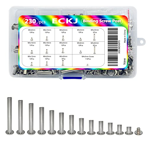 ECKJ 230Pcs(115 Pair) Phillips Chicago Binding Screws Assorted Kit Binding Screw Post Extenders for DIY Leather Decoration Scrapbook Photo Albums M5 x 5/6/8/10/12/15/18/20/22/25/30/35/40mm Silver - Image 2