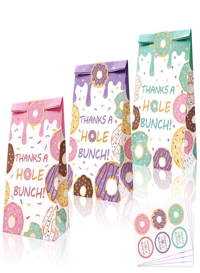 Levfla 24 PCS Donut Candy Bags Sprinkles Goodie Bags Thanks A Hole Bunch Stickers Sweet Doughnut Favor Ideas Kids Birthday Party Bash Decoration Supplies - Image 1
