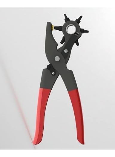 Generic Revolving Leather Punch Pliers or Punching Machine with 6 Hole Sizes for Leather Belts Watch Bands Bags Dog Collars Fabric Craft Projects Leather Puncher BlackRed  - Image 3