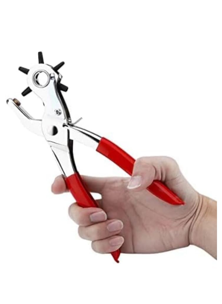 Generic Revolving Leather Punch Pliers or Punching Machine with 6 Hole Sizes for Leather Belts Watch Bands Bags Dog Collars Fabric Craft Projects Leather Puncher BlackRed  - Image 1