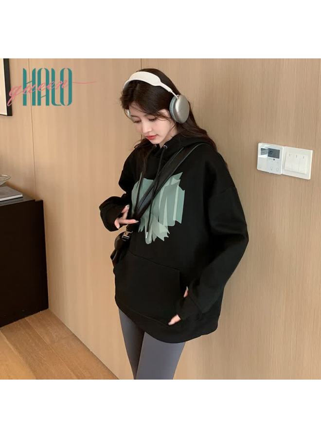 HALOQUEEN Halo Queen Fleece-lined Women's Hoodie Fashion Heart Design Thin Fleece Loose Student Jacket H13kw2957 - Image 2