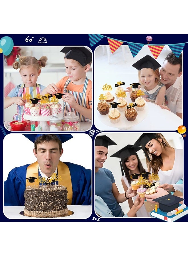 SANNIX 96Pcs Graduation Cupcake Toppers 2023, SANNIX Double-Sided Glitter Graduation Themed Class of 2023 Grad Cap Diploma Cupcake Picks for Graduation Party Decorations 2023 Cake Topper Supplies (Gold) - Image 4