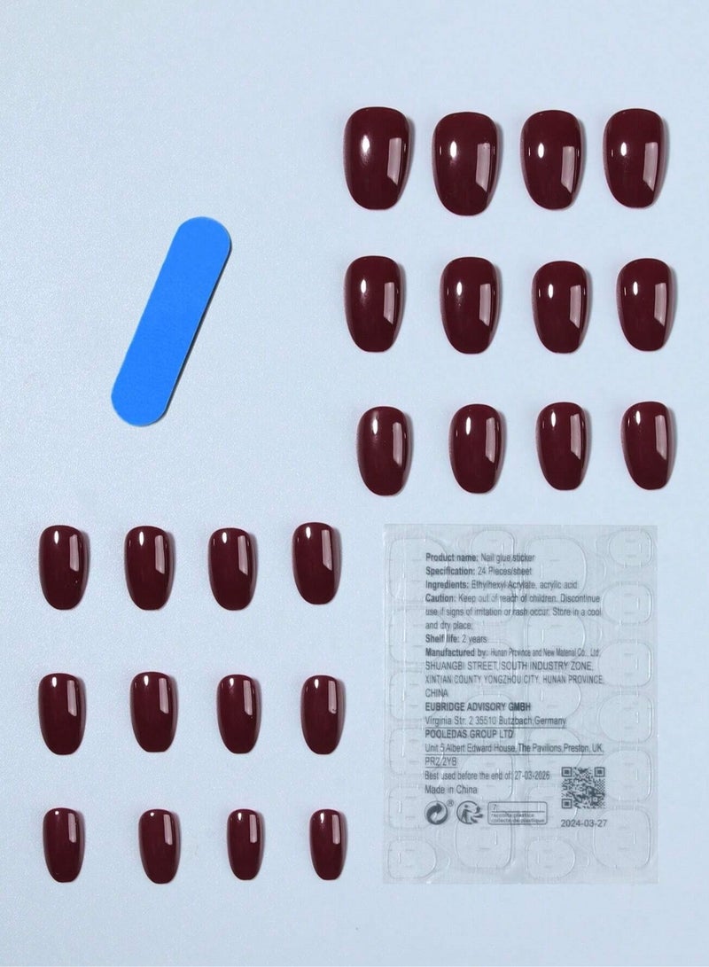 Burgundy Fake Nails Set of 24 with Glue and File - Image 2