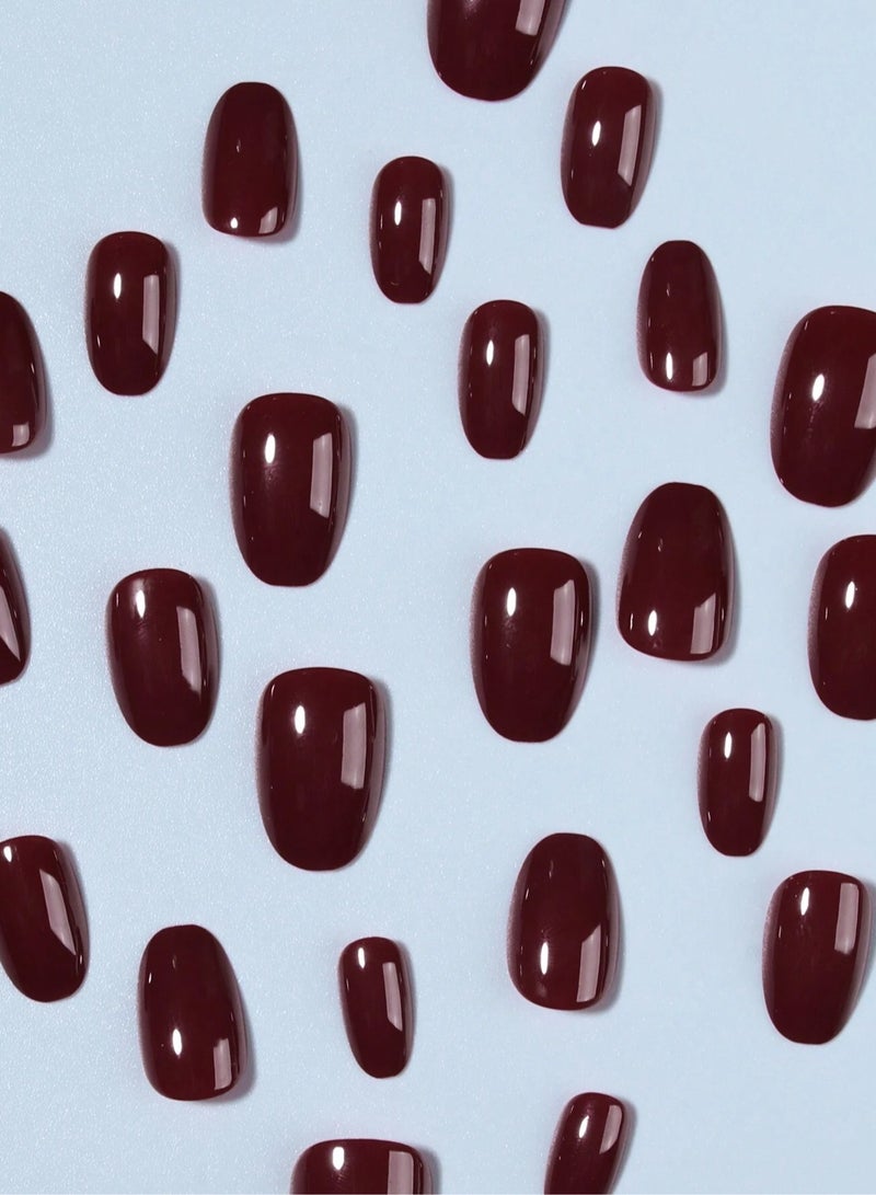 Burgundy Fake Nails Set of 24 with Glue and File - Image 3