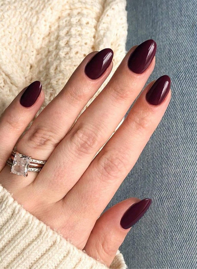 Burgundy Fake Nails Set of 24 with Glue and File - Image 1