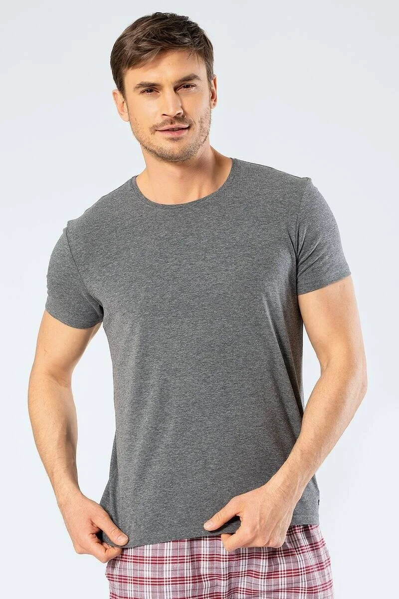 كاشاريل Men's Crew Neck Lycra T-shirt Dark Gray