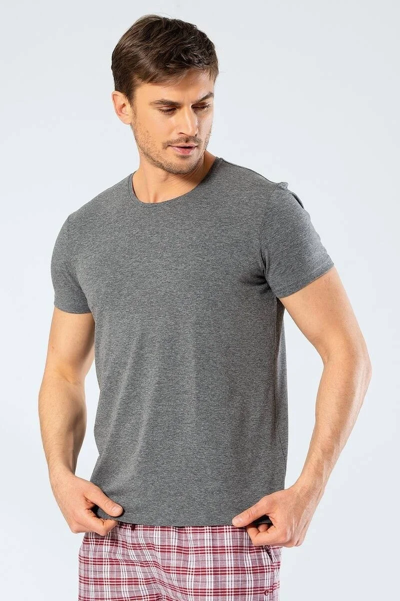 كاشاريل Men's Crew Neck Lycra T-shirt Dark Gray