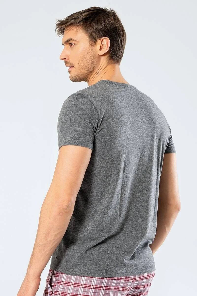 كاشاريل Men's Crew Neck Lycra T-shirt Dark Gray