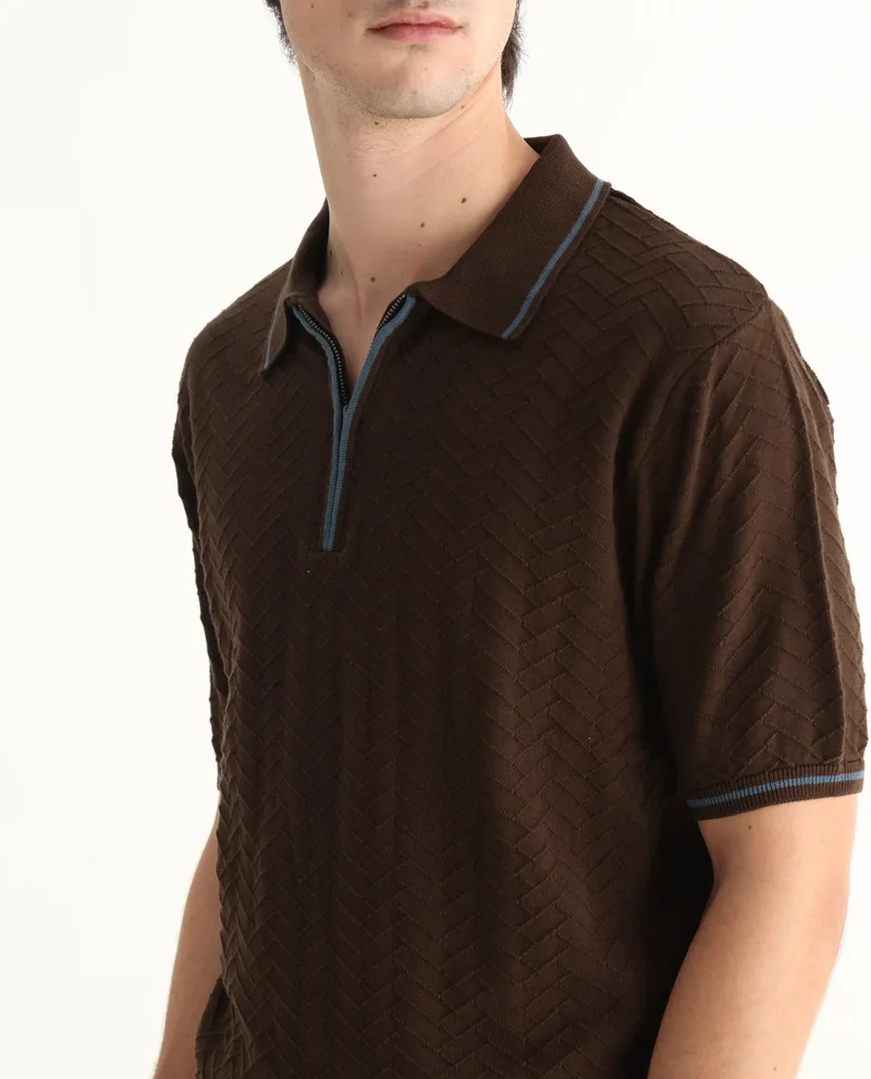 Rare Rabbit Men's Flat Knit Zipper Polo