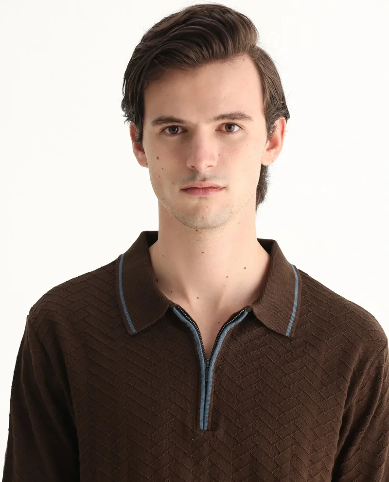 Rare Rabbit Men's Flat Knit Zipper Polo