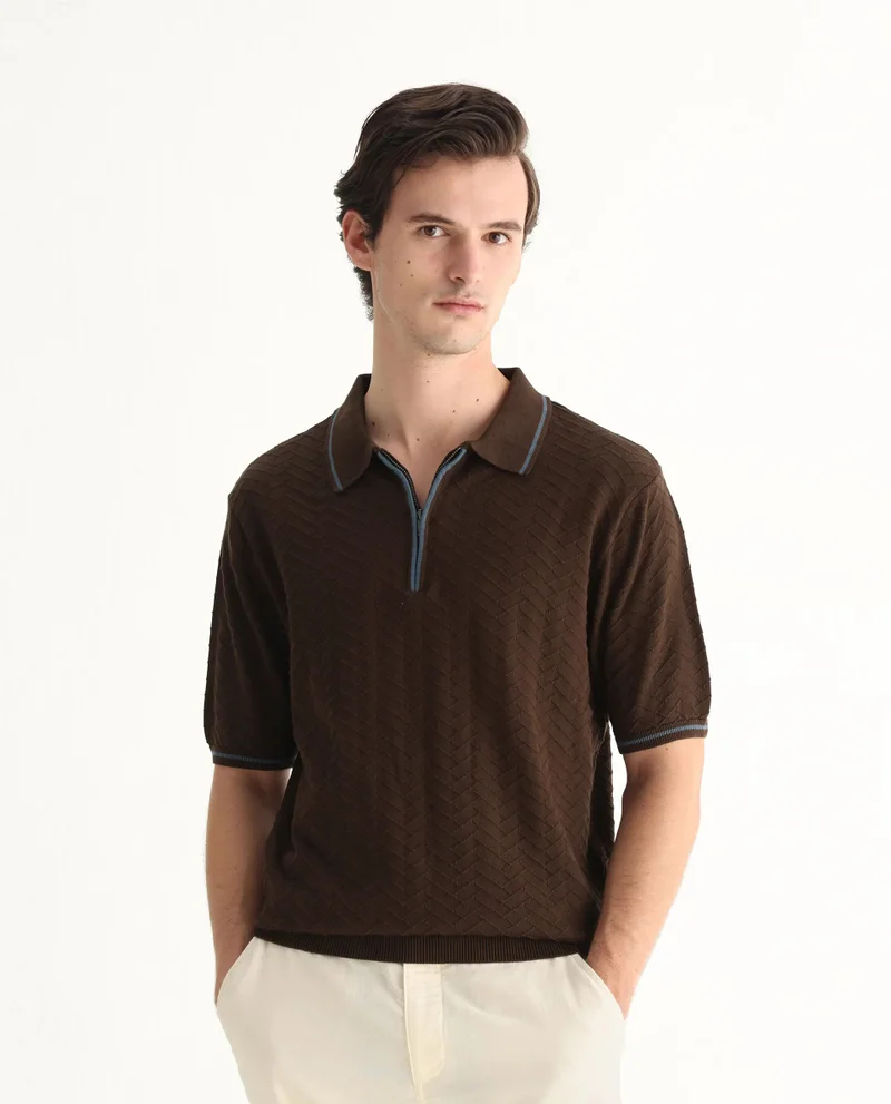 Rare Rabbit Men's Flat Knit Zipper Polo