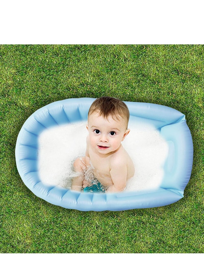 Infant Inflatable Tub, Portable Toddler Tub, Non-Slip Neonatal Tub, Baby Tub Seat, Built-in Air Pump Foldable Shower Tray Travel Tub (Blue)