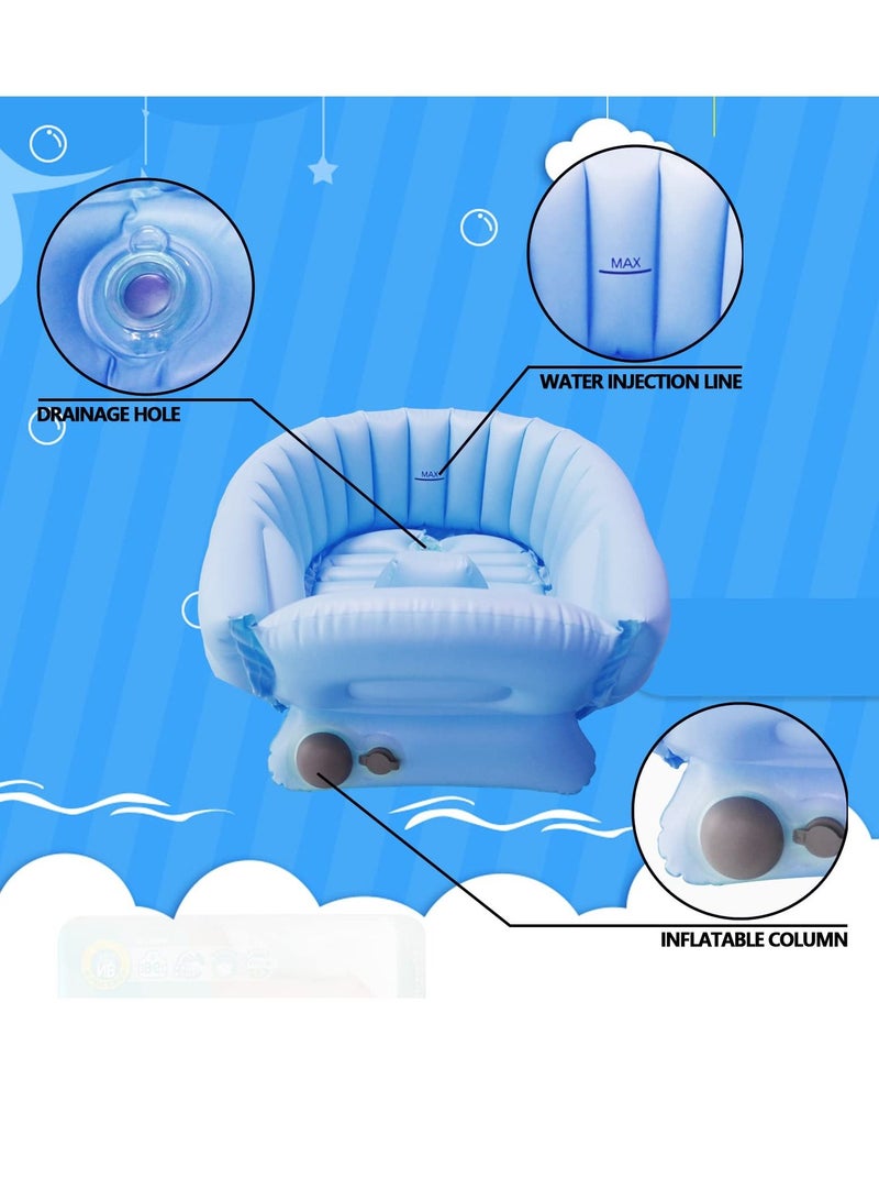 Infant Inflatable Tub, Portable Toddler Tub, Non-Slip Neonatal Tub, Baby Tub Seat, Built-in Air Pump Foldable Shower Tray Travel Tub (Blue)
