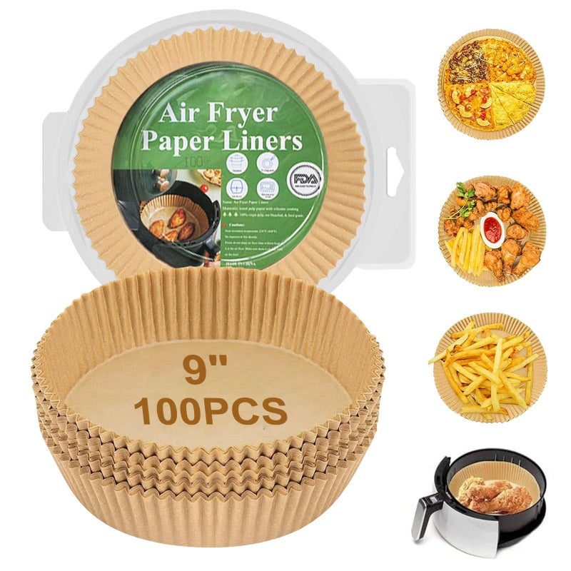 Air Fryer Disposable Paper Liner 100PCS 9 Inch Large Airfryer Liners Round Parchment Paper for Air Fryer Nonstick Oilproof Waterproof Paper liners for air fryer Steamer Baking Microwave Etc