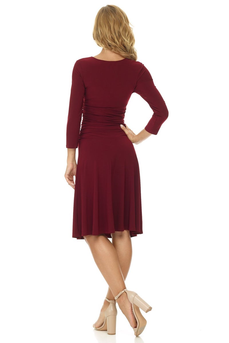 Rekucci Women's Slimming 3/4 Sleeve Fit-and-Flare Crossover Tummy Control Dress (10, Burgundy) - Image 3
