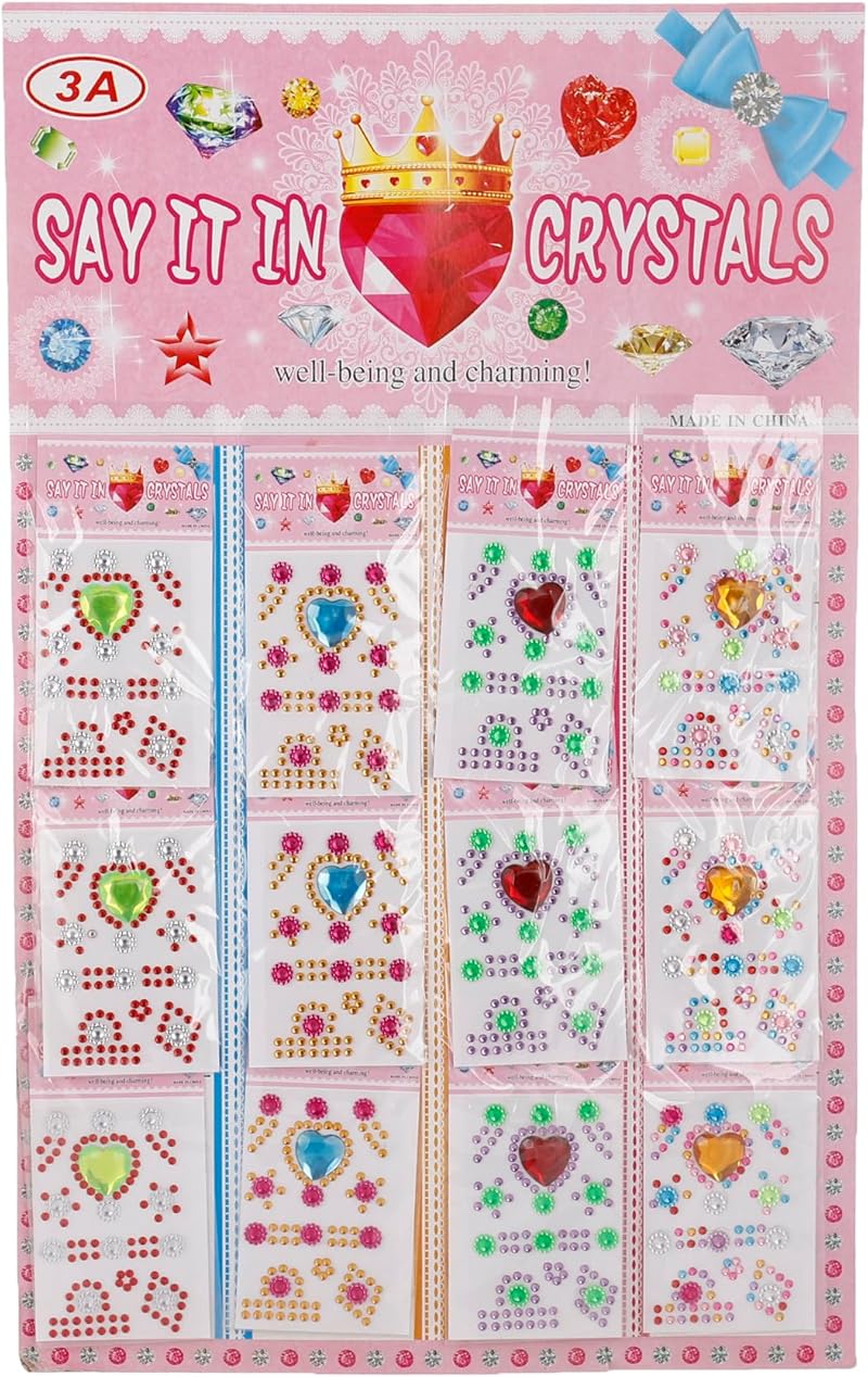 3A 21915-12-3 Crystal Plastic Stickers Set of 12 Pieces For Girls - Multi Color
