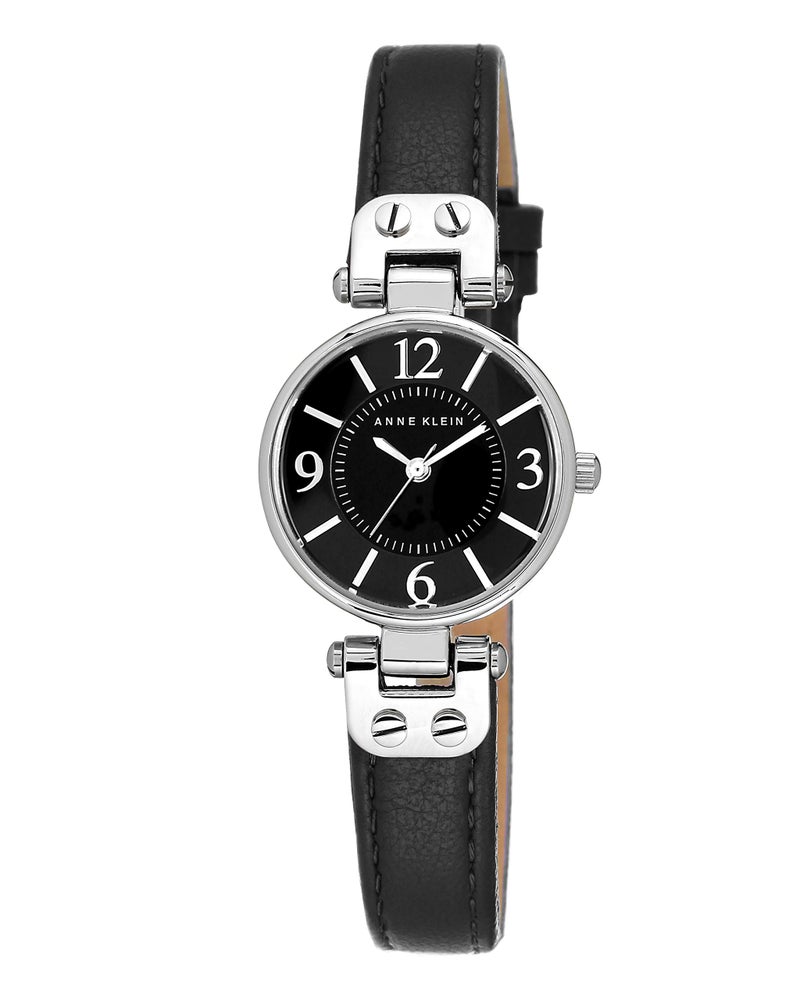 Anne Klein Womens 109443BKBK SilverTone Black Dial and Black Leather Strap Watch - Image 2