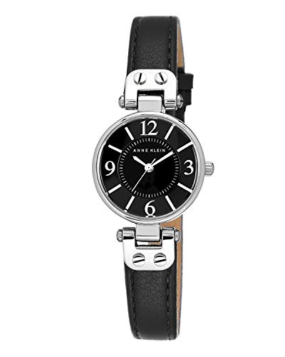 Anne Klein Womens 109443BKBK SilverTone Black Dial and Black Leather Strap Watch - Image 1
