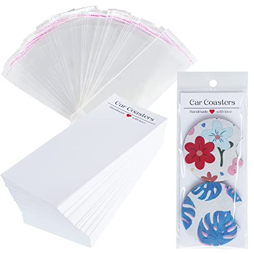 Vcekract 100PCS Car Coaster Packaging for Selling, Sublimation Blanks Car Coasters Cards with Bags, Sublimation Car Coasters Display Cards 6.8x2.85In, Heat Press Machines Accessories - Image 1