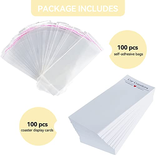 Vcekract 100PCS Car Coaster Packaging for Selling, Sublimation Blanks Car Coasters Cards with Bags, Sublimation Car Coasters Display Cards 6.8x2.85In, Heat Press Machines Accessories - Image 2