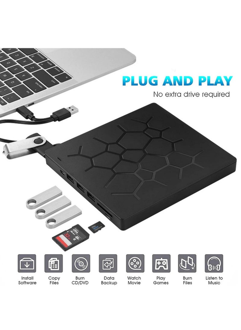 Generic - External DVD Drive, USB 3.0 CD DVD Burner for Laptop, Type-C CD/DVD ROM +/-RW Optical Disk Drive with 4 USB Ports and 2 SD Card Slots, Ultra Slim, for Mac, PC Windows 11/10/8/7 Linux OS - Image 1