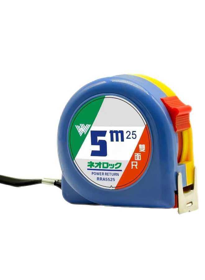 5 Meter Measuring Tape - Plastic Round Case, White Blade, Double-Sided Printing, Durable Metal Tape -  Blue - Image 1