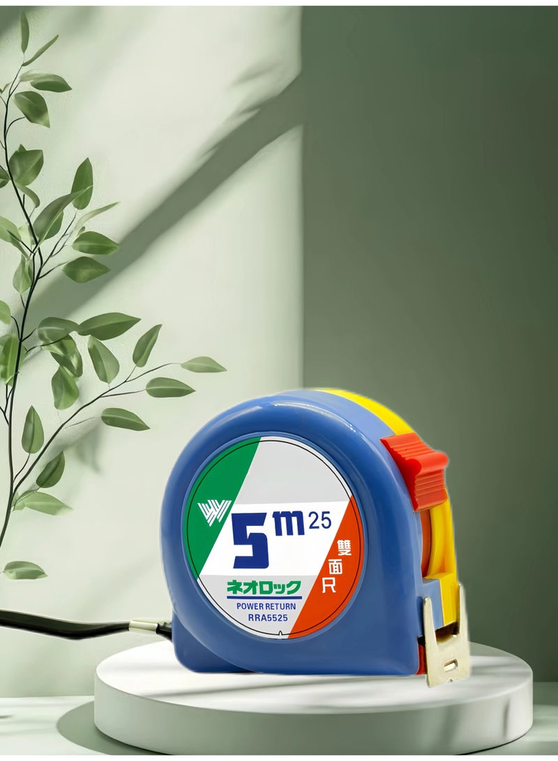 5 Meter Measuring Tape - Plastic Round Case, White Blade, Double-Sided Printing, Durable Metal Tape -  Blue - Image 4