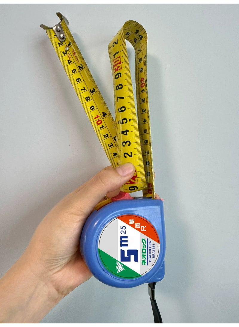 5 Meter Measuring Tape - Plastic Round Case, White Blade, Double-Sided Printing, Durable Metal Tape -  Blue - Image 5
