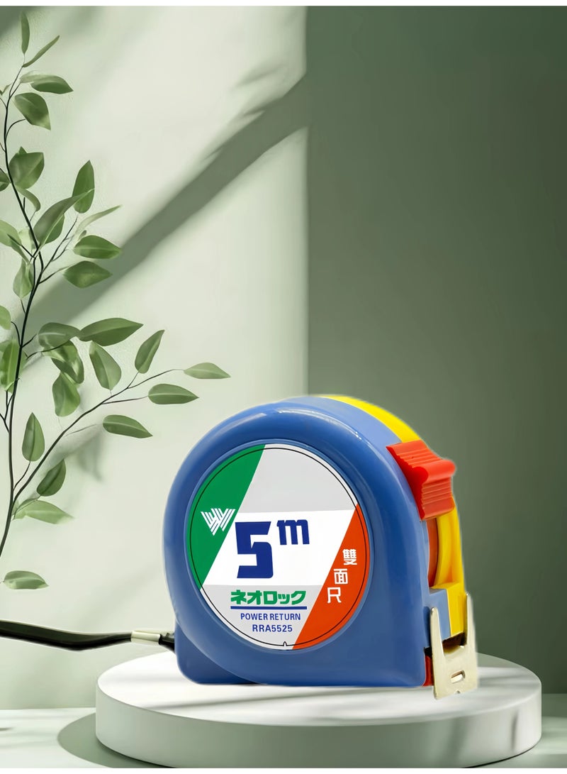 5 Meter Measuring Tape - Plastic Round Case, White Blade, Double-Sided Printing, Durable Metal Tape -  Blue - Image 4