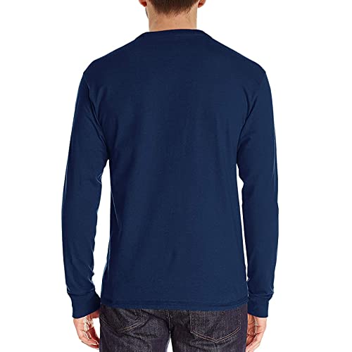 PEGENO Men's Casual Slim Fit Long Sleeve Henley T-Shirts Cotton Shirts (US Medium, A8 Navy Blue) - Image 2
